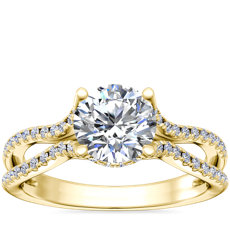 Split Shank Hidden Halo Diamond Engagement Ring in 18k Yellow Gold